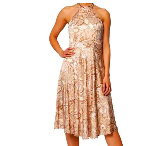 Laundry By Shelli Segal Paisley Midi Dress in Cream and Tan - Picture 1 of 6